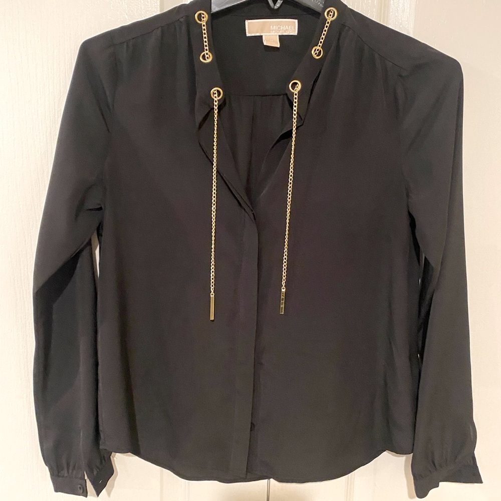 Black Michael Kors blouse with gold chain